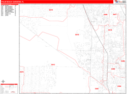 Palm Beach Gardens Wall Map Zip Code Red Line Style 2024